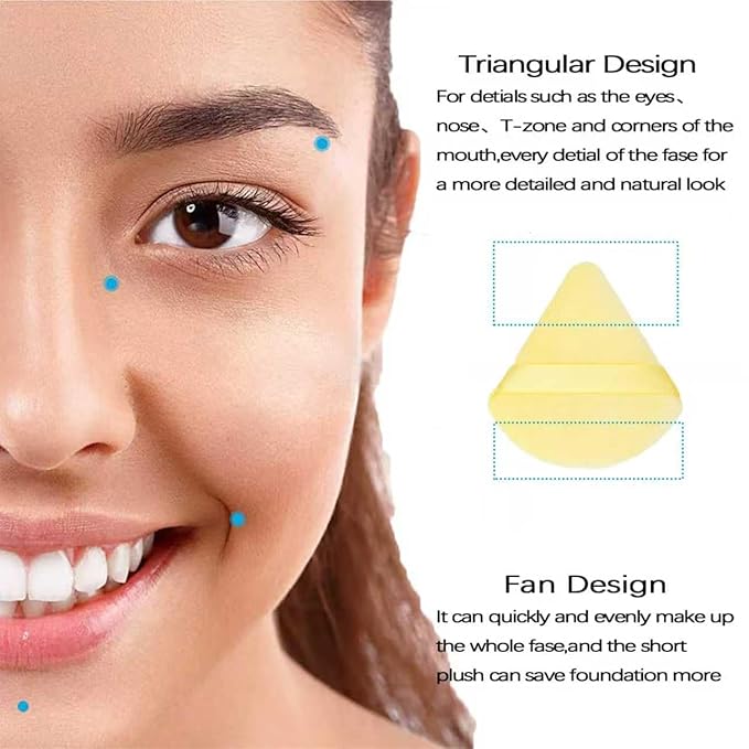 Triangle Powder Puff, 6Pcs Soft Velour Face Powder Puff, Setting Makeup Triangle Puffs for Face Loose Powder Wet Dry Makeup Tool (Yellow)