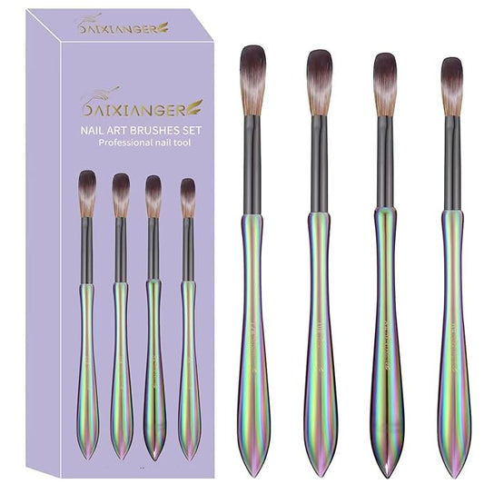 DAIXIANGER 4Pcs Professional Acrylic Nail Brush Set, Size 6/8/10/12, Holographic Gradient Handle Nail Brushes for Acrylic Application Powder & Nail Extension, Nail Carving Tools for DIY Home Salon