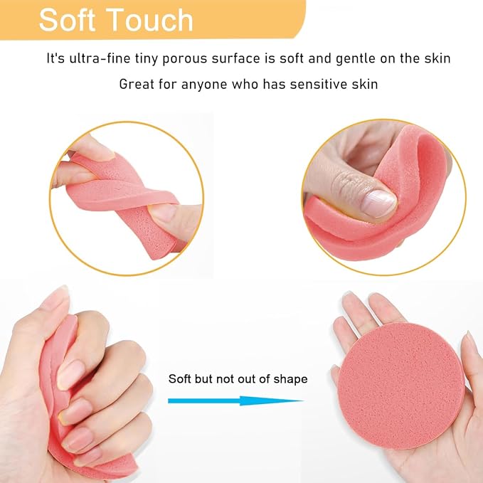Mgiflw Compressed Facial Sponge,Reusable Makeup Blender 60 Count,Soft Round Wash Sponges for Estheticians Makeup Removal,Face Cleansing Exfoliating Compress Spa Pads for Women,Coral Pink