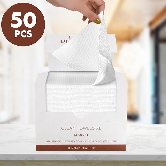 taktick Disposable Face Towels, 50 Count Ultra Soft Facial Towels for Gentle Cleansing, Face Cloths for Washing Face, Ideal Face Towels for All Skin Types, Perfect for Home and Travel, White