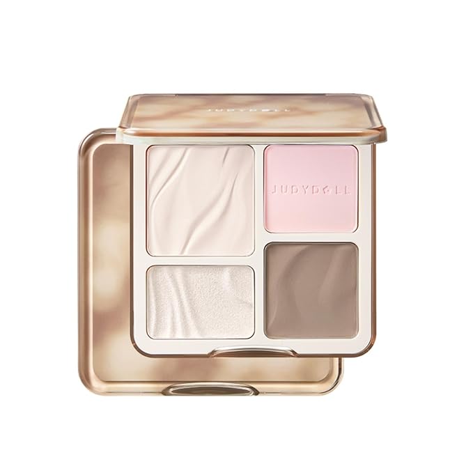 JUDYDOLL Highlight & Contour Palette, All-in-One Matte Highlighter Contour Compact, stocking stuffers, Blendable Face Makeup for Beginners, for All Skin Tones (New Version 04 Blush Shadow Palette)