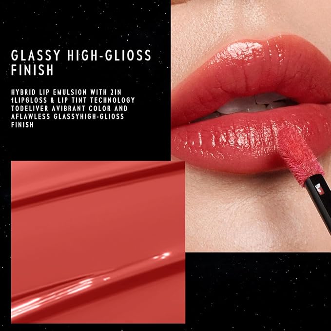 Stellar Dust Lip Stain 15 Aureon, Waterproof Transfer-Proof Lip Gloss, Reddish Pink Tinted Glossy Finish, High-Pigment Vibrant Color, Hydrating Lightweight Long-Lasting Lip Makeup for Women