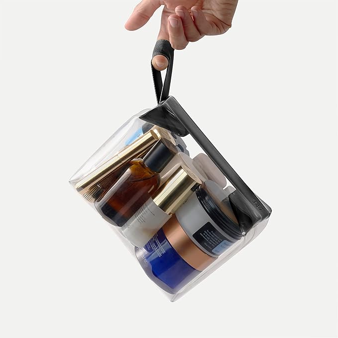 Cadence Parcel - Clear Kit with Magnetic Closure - Durable and Leak-Resistant Travel Toiletry Kit - Modular Design - Hygiene Bag for Travel Essentials - 2 Qt - Ink