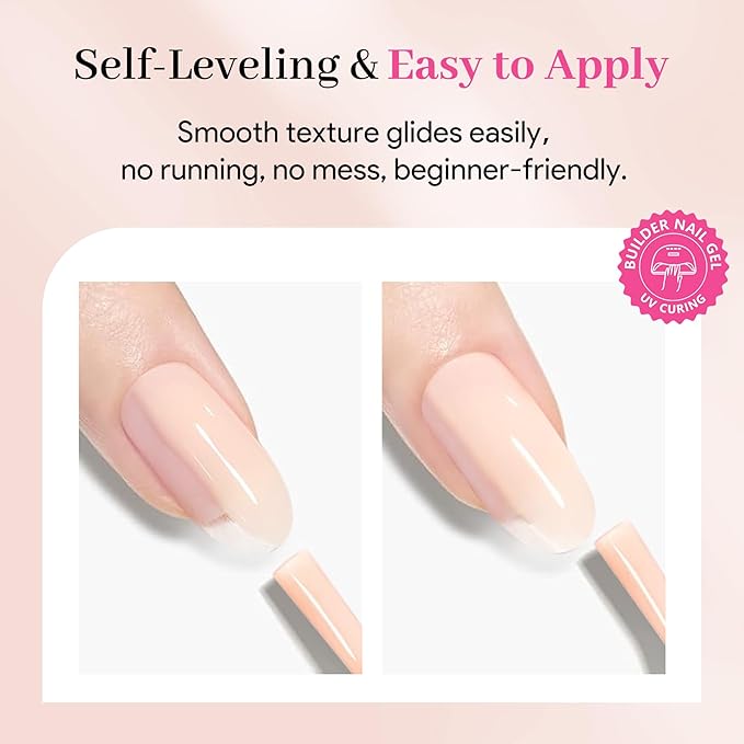 QIEK Builder Nail Gel Polish, 8-in-One Building Strengthener Apex Enhancement Extension Hard Jelly Nude Gel Polish LED Lamp Cured Rubber Base Coat for DIY Manicure Home Beauty Gifts for Women