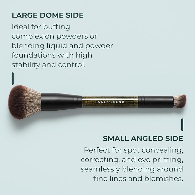 Rose and Ben Beauty D2 Concealer & Complexion Brush | Dual-Ended Design for Seamless Blending | Buffing & Setting for Cream, Liquid, and Powder Makeup | Cruelty-Free Fibers