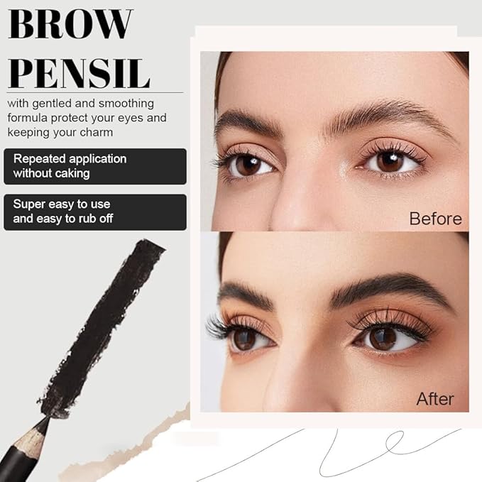 Eyebrow Pencils for Women, 12Pcs Hard-Core Wooden Eye Brow Eye Liner Pencils for Beginner Makeup, Black Coffee Brown Colors, Waterproof & Sweat-Proof (Black-12 Pcs-E01)