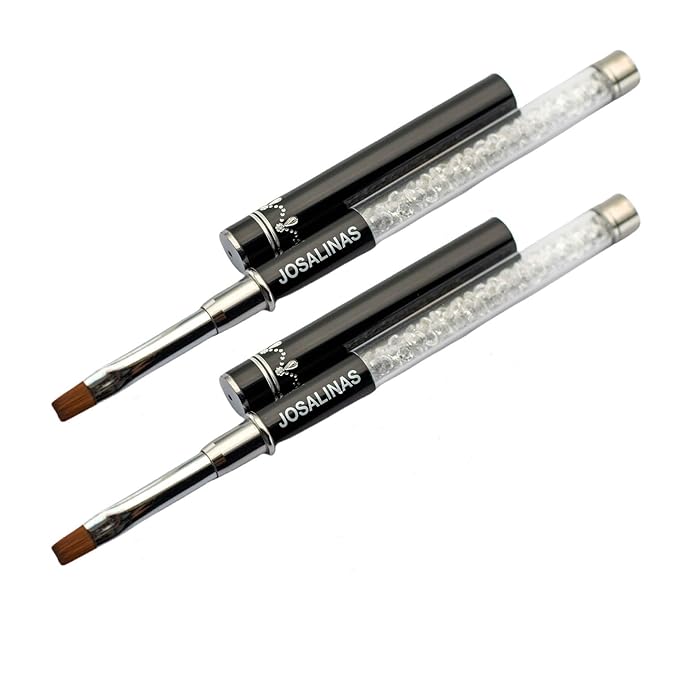 JOSALINAS Nail Brushes Art Pen 2PCS, Gel Polish Painting Tools with Nail Extension Gel Builder, Salon at Home DIY Manicure (Black-Flat#6)
