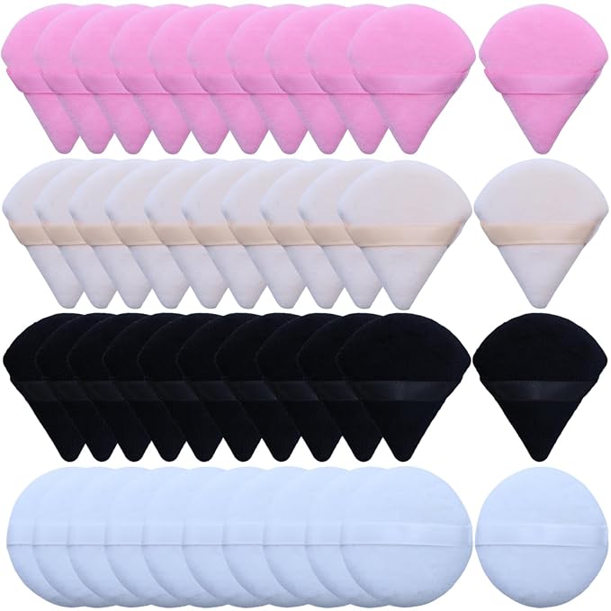 Makeup Puffers Triangle, 40 Pcs Powder Puffs for Face, Setting Powder Puff, Velour Puff Makeup Pad Triangle Beauty Sponge for Loose Powder, Eyes Contouring