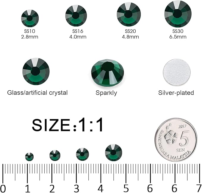 MEIBITE Flatback Rhinestones Bulk, 14400PCS Malachite Green Rhinestones for Clothes DIY Decoration Crafts, Malachite Green, SS10, 2.7-2.9mm