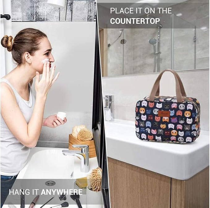 Hjkiopc Large Makeup Bag Toiletry Bag for Women Make Up Bag Cosmetic Bag Toiletries Bag Brush Bags for Traveling (Cute Cat)