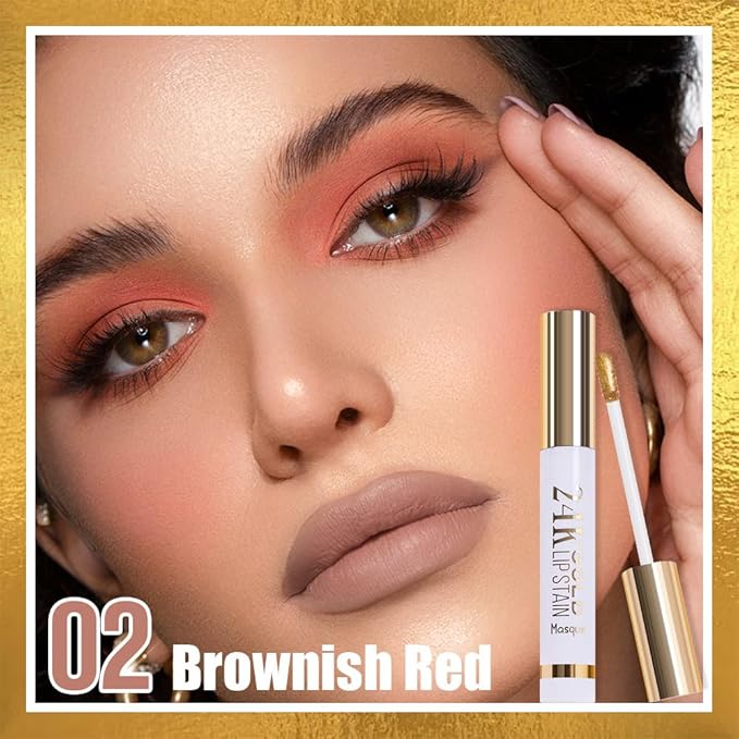 JUAAZIN 2Pcs 2025 New 24K Gold Liquid Lip Gloss Peel Off Lip Stain Tattoo with Tweezer, Lips Stain Peel Off Masque, Long Lasting Waterproof Lip Tint Stain, Transfer-proof for All Skin Types 01#+02#