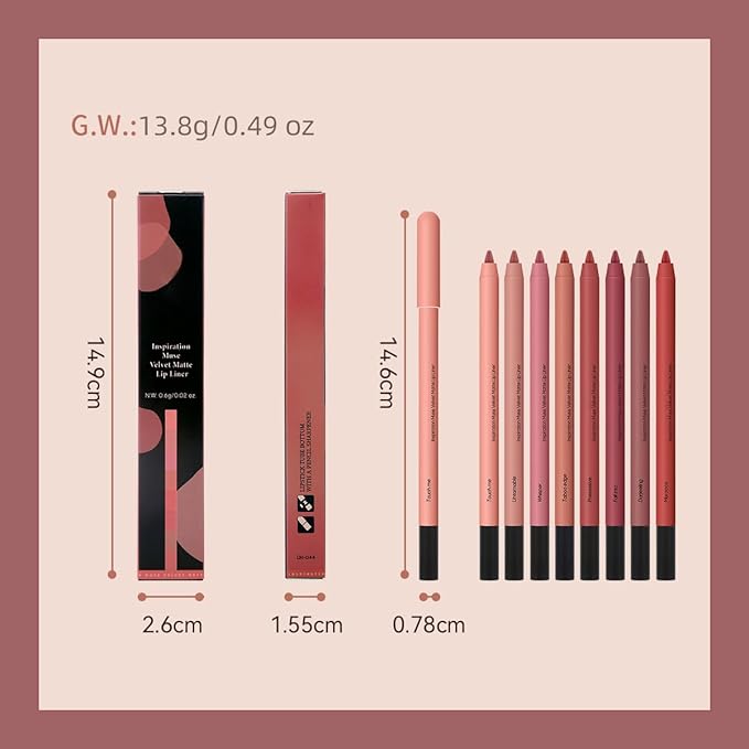 KISSIO Lip Liner,Creamy Lip Pencil,Long Lasting Lip Liner with Sharpener,Matte Finish,Smooth and Soft,Non-Dry,Easy to Use,Cruelty free,0.02 oz,08 Morocco
