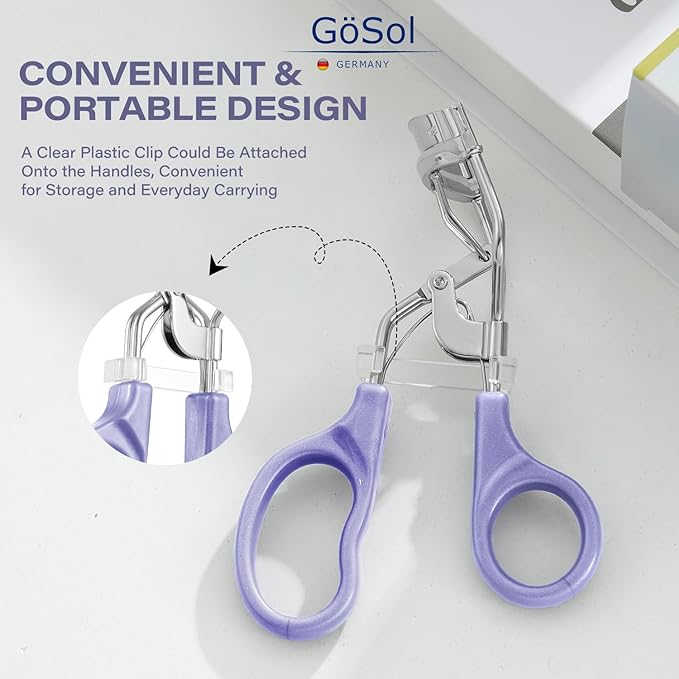 GöSol Eyelash Curler w/3 Replacement Pads (Soft/Medium/Firm) - Professional Lash Curler for Natural, Fake, Curly or Straight Lashes, Includes Protective Cover