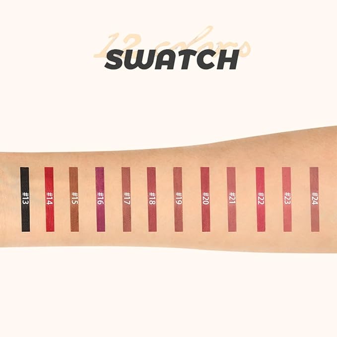 Erinde Nude Matte Lip Liner Set, 12 Colors Lipliner Pencil Pack with Sharpener for Define & Sculpt Lip, Long-Lasting Waterproof Non-Smudge Brown Mauve Nude Peach Plum Lipliner Delineador De Labios