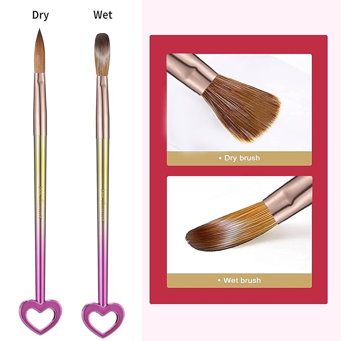 DAIXIANGER 3Pcs Professional Acrylic Nail Brush Set, Size 8/10/14, Gradient Handle Heart-Shaped Nail Brushes for Acrylic Application Powder & Nail Extension, 3D Nail Carving Tools for DIY Home Salon