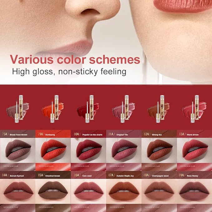 Matte Velvet Lip Stain, Long-Lasting Lip Tint, Waterproof Non-Sticky Lip Color, Transfer-Proof Smudge-Proof Lip Stain, Cloud-Like Soft Blurring Texture with Misty Velvet Finish, Crimson Red-80A