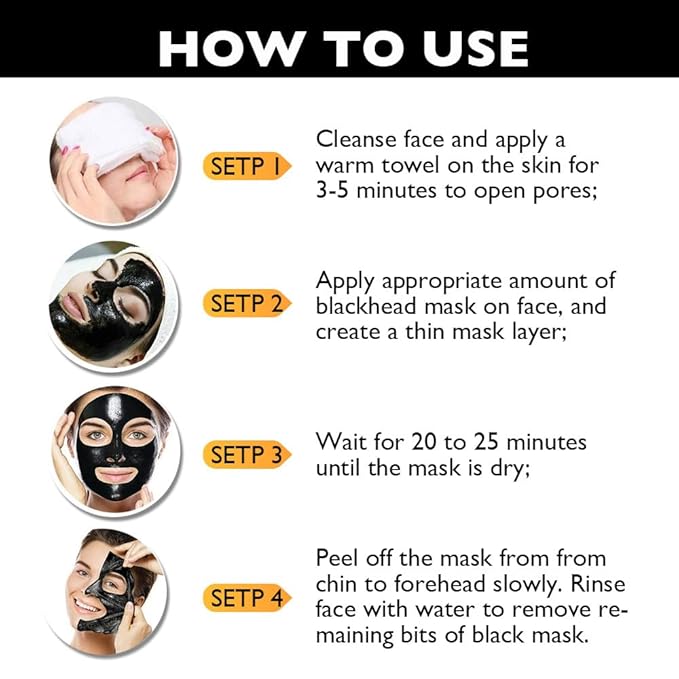 Black Charcoal Peel Off Face Mask For Men, Black Head Remover Facemask, Black Activated Charcoal Face Mask Skincare peel off, Blackhead Remover Strip Facial Mask for All Skin Types, 120g