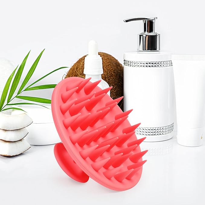 Meartchy Silicone Scalp Massager Shampoo Brush, Scalp Brush for Hair Growth & Dandruff Removal, Hair Scrubber Scalp Stimulator Exfoliator Brush with Soft Bristles for Wet Dry Scalp Care (Rose Red)