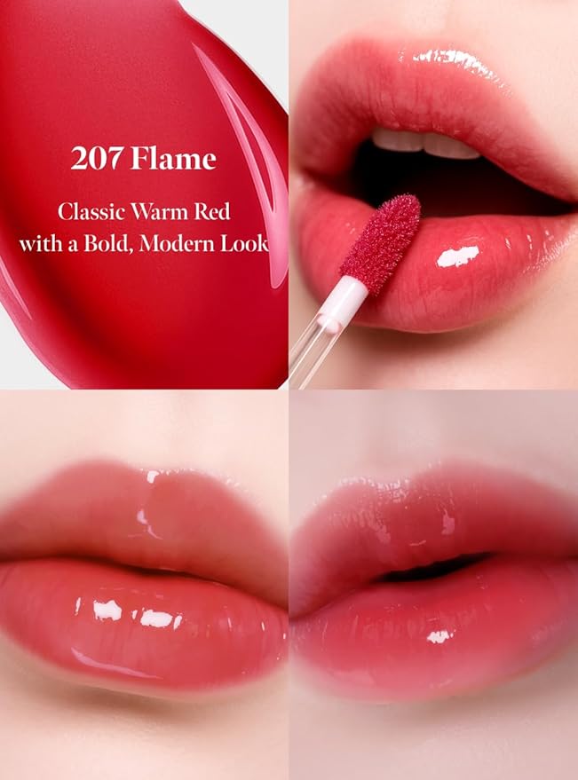 CORALHAZE Dew Drop Tint #207 Flame 4.5g, Glossy, Lightweight Lip Stain, Glass-Like, High Shine, Moisturizing Lip Oil, Long Lasting Color, Hydrating Gloss, Dewy Finish, Korean Beauty Makeup
