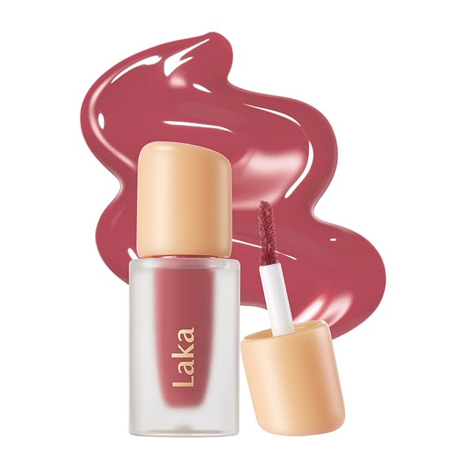 Laka Fruity Glam Lip Tint Mini, 1.9g/0.07oz, Glowing Lip Stain with Wide Color Spectrum, Hydrating & Lightweight Texture, Long-Lasting Bold Stain, Non-Sticky, Vegan, K-Beauty (#122 Rosyrose)
