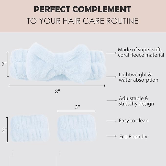 Ayesha Blue Spa Headband and Wristband Set for Skincare Makeup Headband Wrist Cuffs for Washing Face Bubble Skincare Hairband for Women Girls (Blue set)