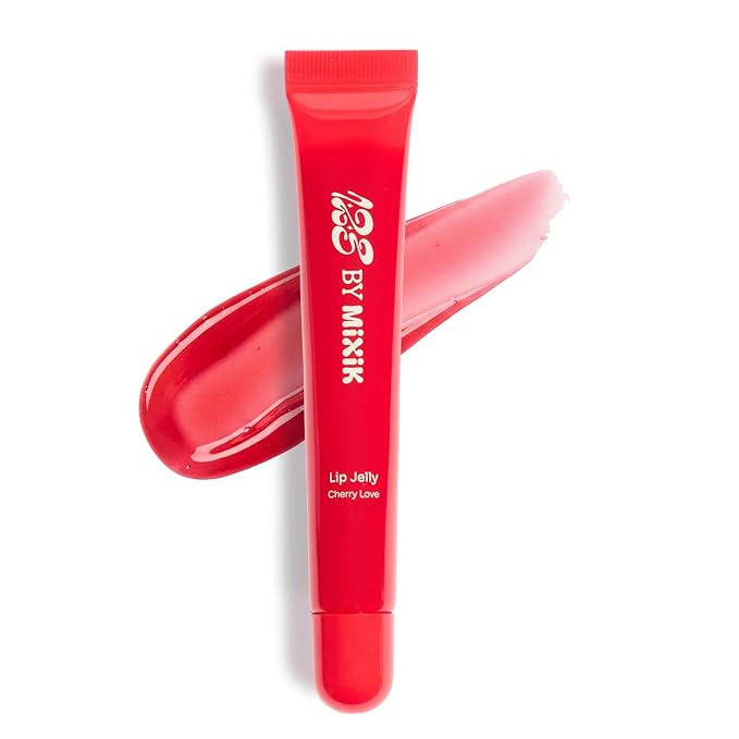 MIXIK 123 Lip Jelly, Sheer Glossy Lip Gloss with Vitamin 10 Complex & Nourishing Oils, Hydrating, Vegan, Cruelty-Free, Non-Sticky Jelly Lip Stain, 0.3 fl oz (9ml) (Cherry Love)