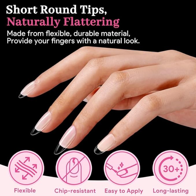 Qiek Medium Oval Fake Nail Tips - 15 Sizes 240 PCS Clear Half Matte Press On False Nail Tips Pre-shaped Soft Full Cover Gel Nail Tips Extensions Thick Long Lasting for DIY Beginners& Salon Manicure