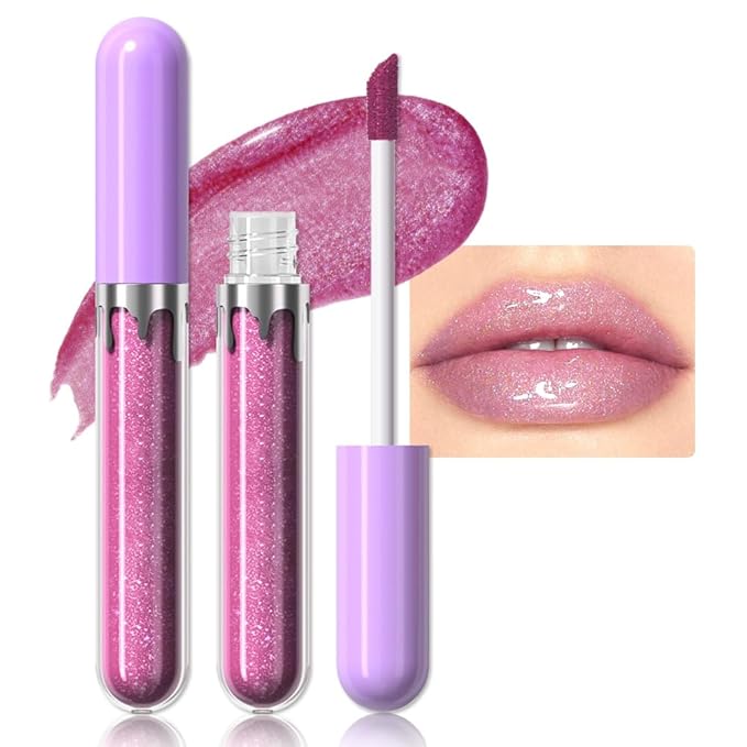 Hxssll Glitter Liquid Lip Gloss,Lavender Shimmer Lipstick, Waterproof Shimmer Lip Stain Lip Glaze, High Shine Long Lasting Shiny Lip Color Makeup 04#