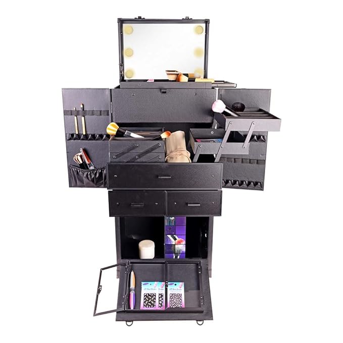 SHANY REBEL Pro Series – Makeup Artists Multifunction lighted Cosmetics Rolling Case with Fan - ONYX