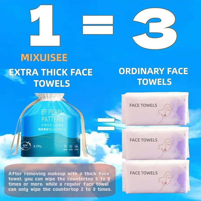 Face towels roll。Hanging face towel disposable，Disposable face towels, MIXUISEE cotton face cloths，super thick 150% face wipes, Suitable for makeup removal and cleansing (Thickened 210 PCS)