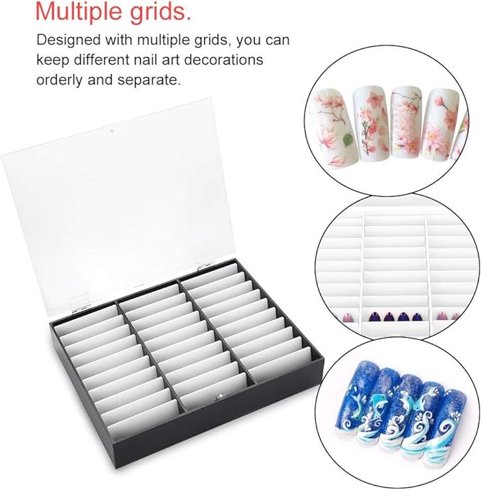 Semme Nail Storage Box, Display Box Nail Art Decoration Container Empty Nail Tips Storage Box Fake Nail Display Case(Black)