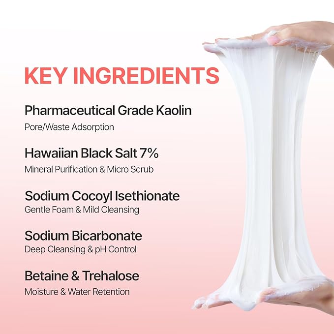 Stretch & Glow Black Salt Cleansing Powder – Powder-to-Foam Exfoliating Cleanser with Hawaiian Black Salt & Kaolin, Pore-Clearing Daily Face Wash (50 g / 1.76 oz)