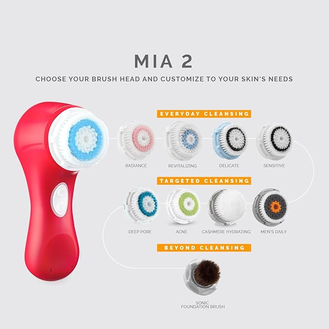 Clarisonic Mia 2 Facial Cleansing Brush, 2 Speed Sonic System, Red