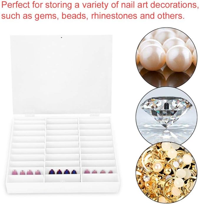 Semme Fake Nail Organizer,Nail Storage Box, Display Box Nail Art Decoration Container Empty Nail Tips Storage Box Fake Nail Display Case(White)