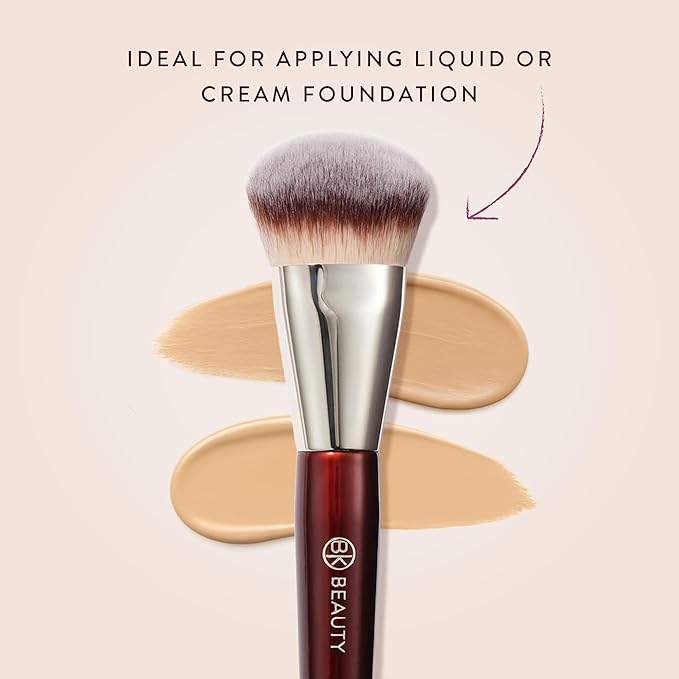 BK BEAUTY BRUSHES - 101 CONTOURED FOUNDATION BRUSH - Contoured Foundation Brush - Foundation Makeup Brushes - Face Brush For Liquid Or Cream Foundations