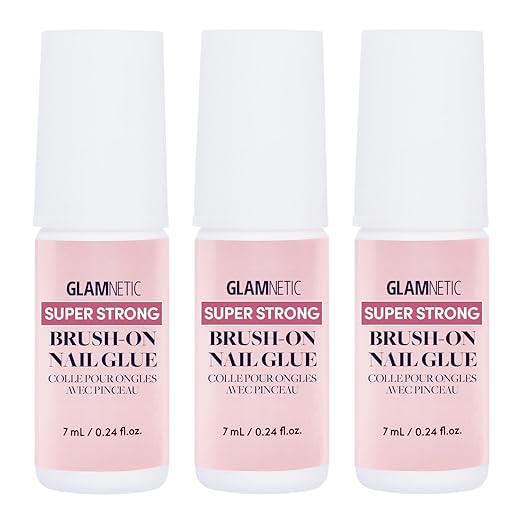Glamnetic Super Strong Brush On Nail Glue (3 Bottles) | Brush Tip Applicator, Mess Free, Travel Friendly, Vegan | Durable & Long-Lasting | .24 fl. oz.