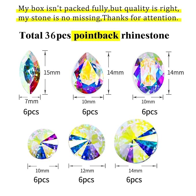 Dongzhou K9 Glass Crystal AB Nail Rhinestones Pointed Back Crystals Mix Sizes Gems Stones Decorations Set for Nail Art Clothing Jewelry Shoes Bags, Especially for Nails Design