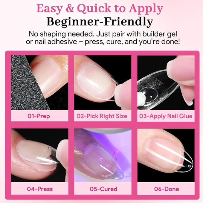 Qiek Medium Oval Fake Nail Tips - 15 Sizes 240 PCS Clear Half Matte Press On False Nail Tips Pre-shaped Soft Full Cover Gel Nail Tips Extensions Thick Long Lasting for DIY Beginners& Salon Manicure