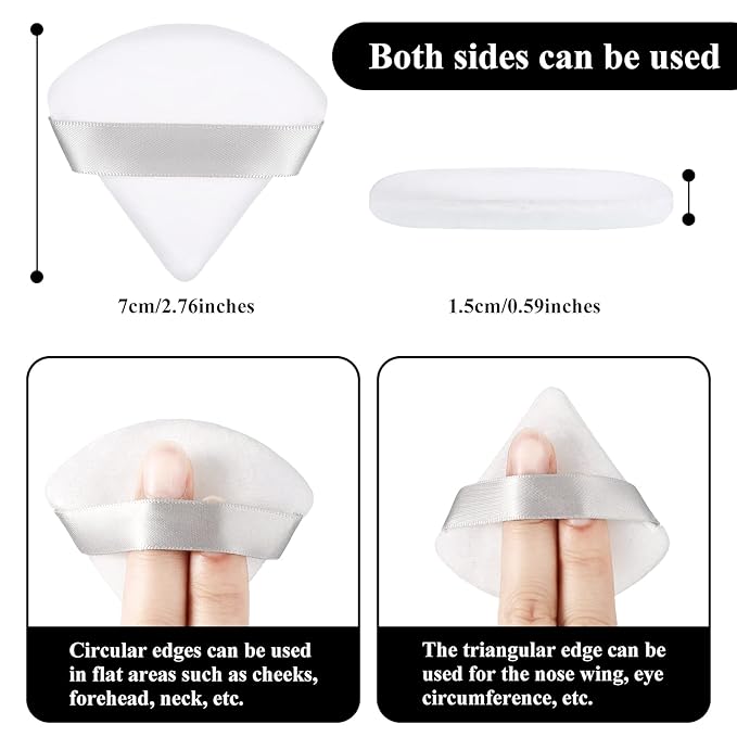 Maitys 12 Pcs Powder Puff Triangle for Face Makeup Cosmetic Loose Powder Puff Velour Soft Body Washable Reusable Foundation Sponge Wet Dry Makeup Tool for Women(Small,White)