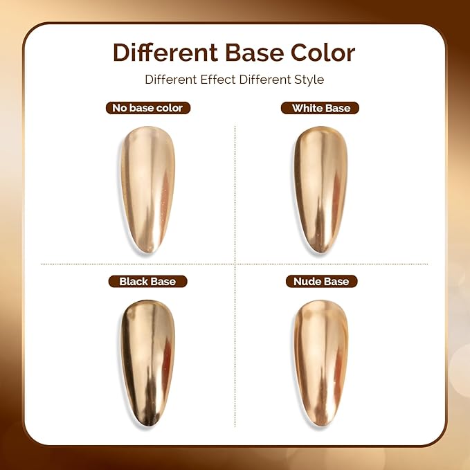 MelodySusie Champagne Gold Chrome Nail Powder for Gel Nails,Metallic Mirror Effect Pigment Stylish and Technological Fine Glitter for Home DIY Salon Use