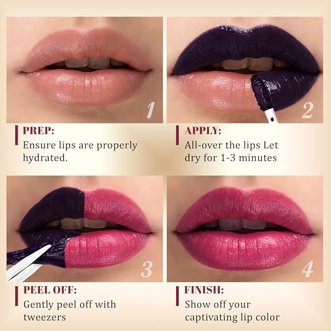 JUAAZIN Peel Off Lip Stain Tattoo with Tweezer - Plum Red Matte Lip Tint, Long Lasting Waterproof Transfer-Proof Liquid Lip Stain, Cruelty-Free Lip Masque for All Skin Types, Valentine's Day Gift 10#