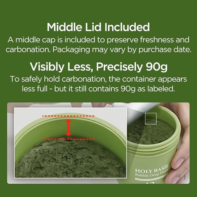 Holy Basil Bubble Deep Mask – Holy Basil & Carbonated Water for Cleansing Pores & Blackheads, Korean Clay to Bubble Wash-Off Pack (90g / 3.17 oz) (2)