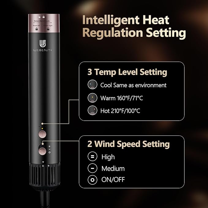 Webeauty Hot Air Styler, Blow Dryer Brush, Auto Hair Wrap Curling Irons Hot Air Brush Negative Ionic Airflow Hair Curlers, Multi Styler for Volumizing, Straight, Wavy, Curly Hair, Black