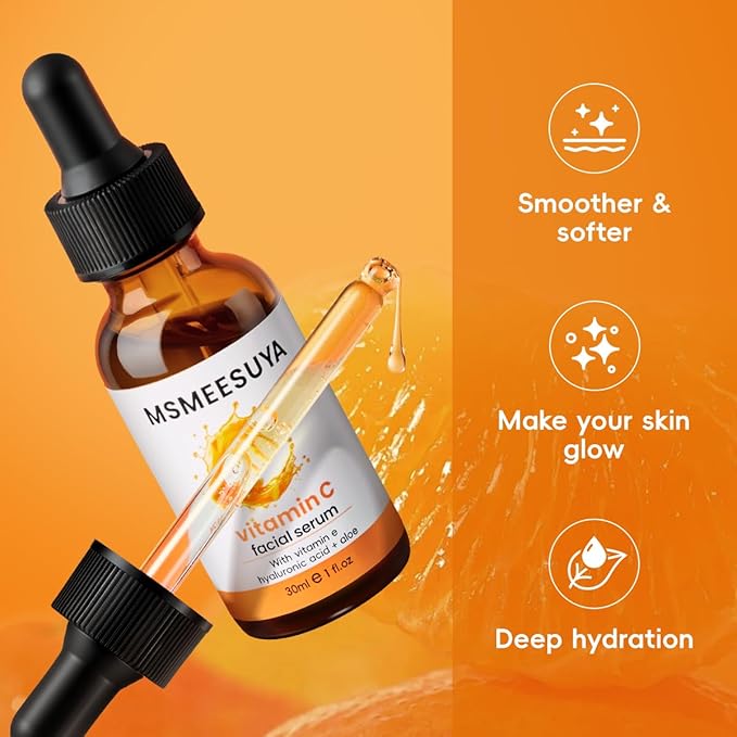 Vitamin C Serum for Face 2-Pack, Brightening Facial Serum with Hyaluronic Acid & Vitamin E, Helps Improve Dark Spots, Uneven Tone, Fine Lines & Wrinkles, 1 Fl Oz Each