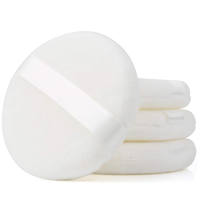 Teenitor 4.13 Inch Ultra Soft Washable Large Round Velour Powder Puff for Body Loose Powder, 4 Pcs