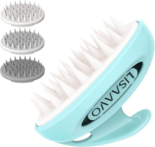 LISAAVO 3 in 1 Hair Growth Scalp Massager,Replaceable Shampoo Brush for Relaxing,Deep Cleansing Exfoliator & Soothes itching - Wet/Dry Use for All Hair Types,Blue