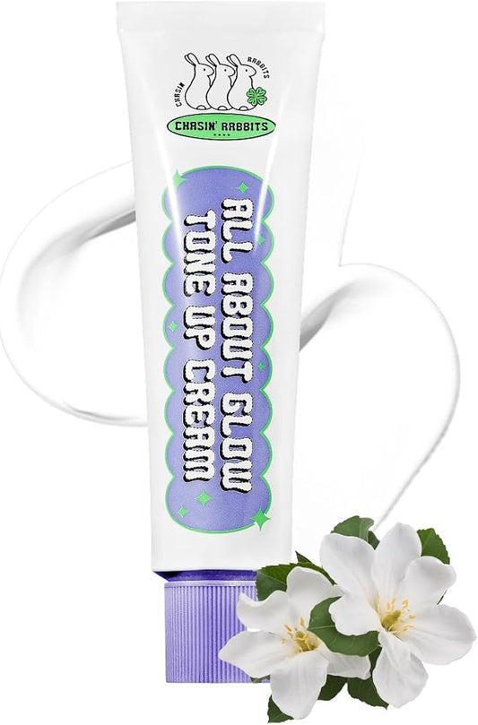 CHASIN' RABBITS All About Glow Tone-up Cream 1.69 fl. Oz, Natural Makeup Base, No Makeup Natural Look, Glow Skin, Long-Lasting Hydrating, Soft Texture, Vegan, Face & Body, K Beauty