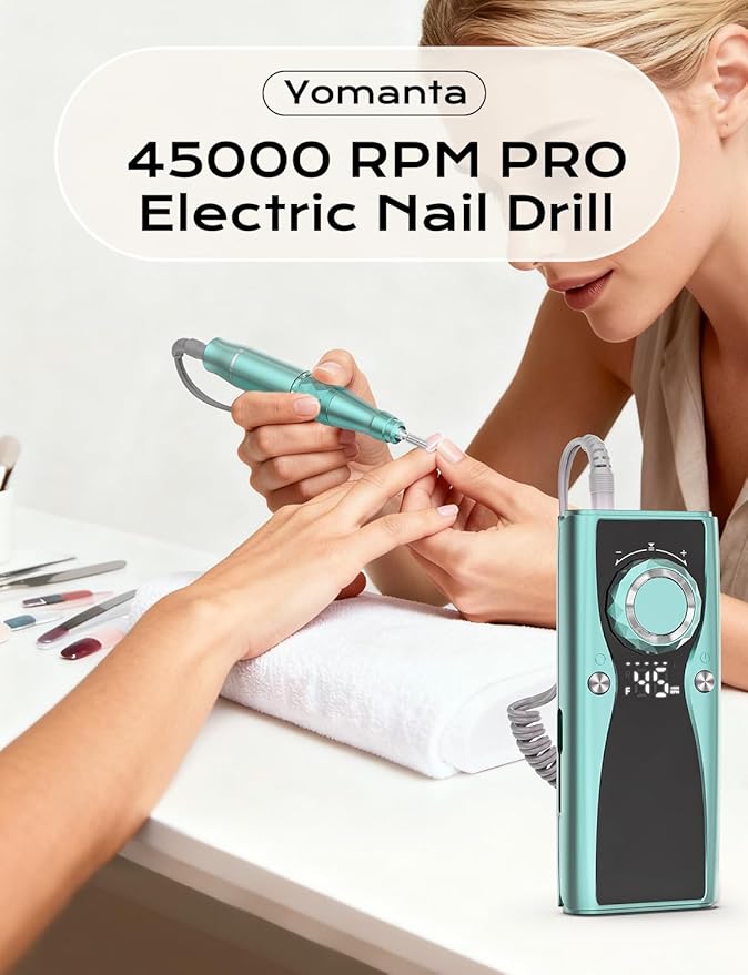 Electric Nail Drill Professional Kit: 45,000 RPM USB Rechargeable Efile Nail Drill Nail File with 12 Bits for Polishing Gel/Acrylic Nails- Portable Manicure Tool Set for Salon/Home-Green