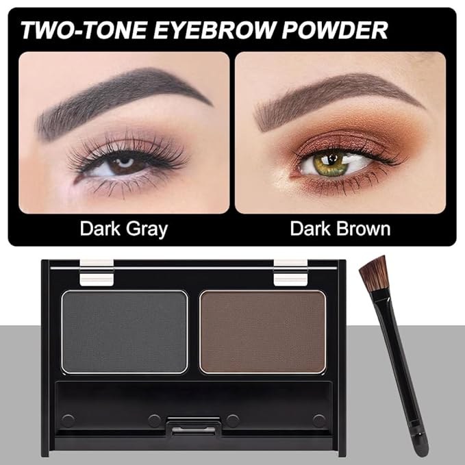 Black Brown Eye Brow Powder Kit for Women, Medium Coffee Dark Gray Eyebrow Powder Palette with Brush, Brow Color Filler Get Full Defined Natural Brows, Highlight Contour sombra para cejas, Vegan