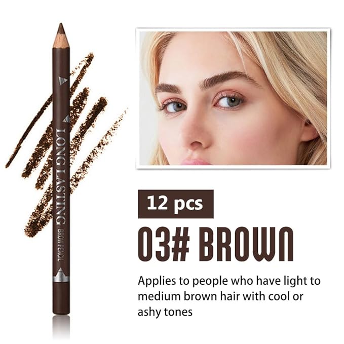 Eyebrow Pencils for Women, 12Pcs Hard-Core Wooden Eye Brow Eye Liner Pen for Beginner Makeup, Waterproof & Sweat-Proof (12Pcs-Brown-Eyebrow Pencils)